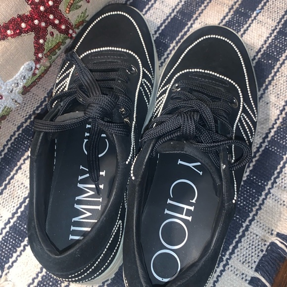 Jimmy Choo Hawaii Black Suede Pearl sneakers sz 40 1/2 fits a size 10 - Picture 4 of 12